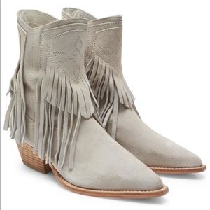 FREE PEOPLE Lawless Fringe Bootie, COLOR BONE SIZE 38 1/2 EU, SIZE 8 1/2 US